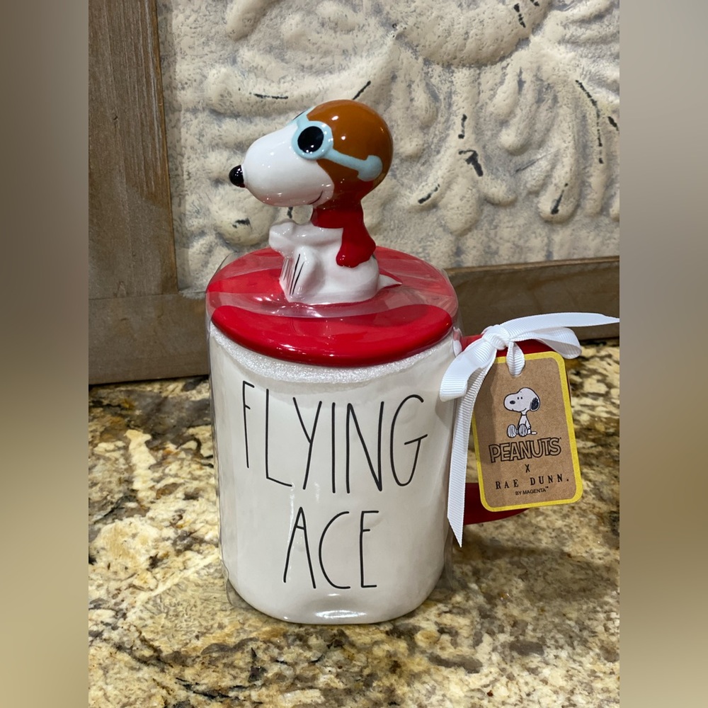 Rae Dunn Peanuts Figural Snoopy aviator topper 19.5oz FLYING ACE mug - New